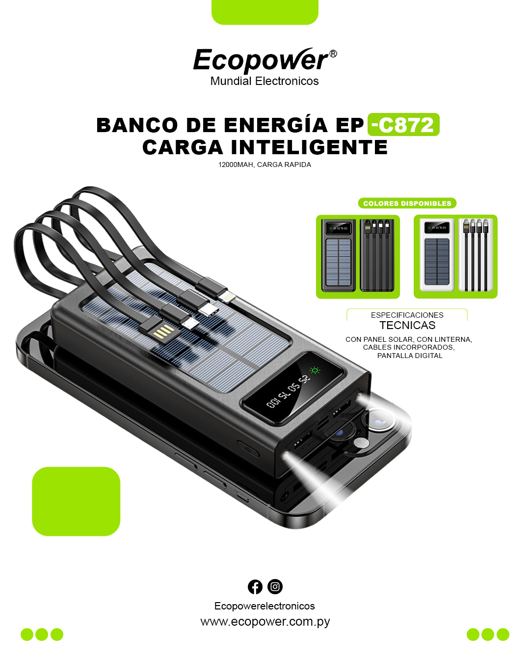 Cargador portatil ecopower con panel c 872