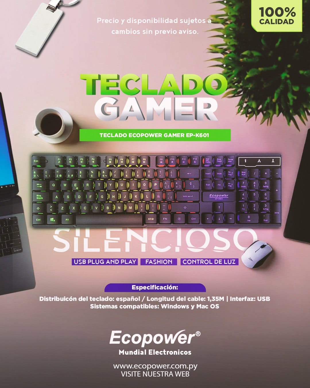 Teclado ecpower ep-k601 rgb