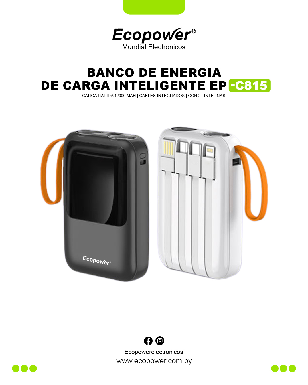 Cargador portatil ecopower 12000 mah c815