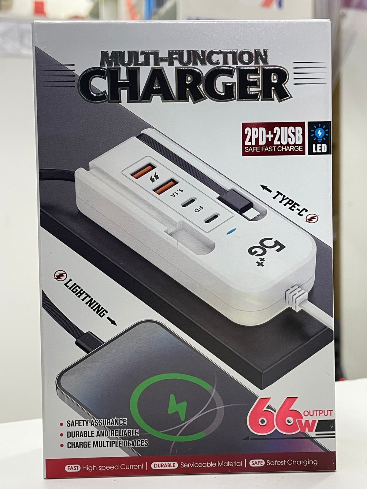 Cargador multifuncion 66w   2usb + 2tipo c