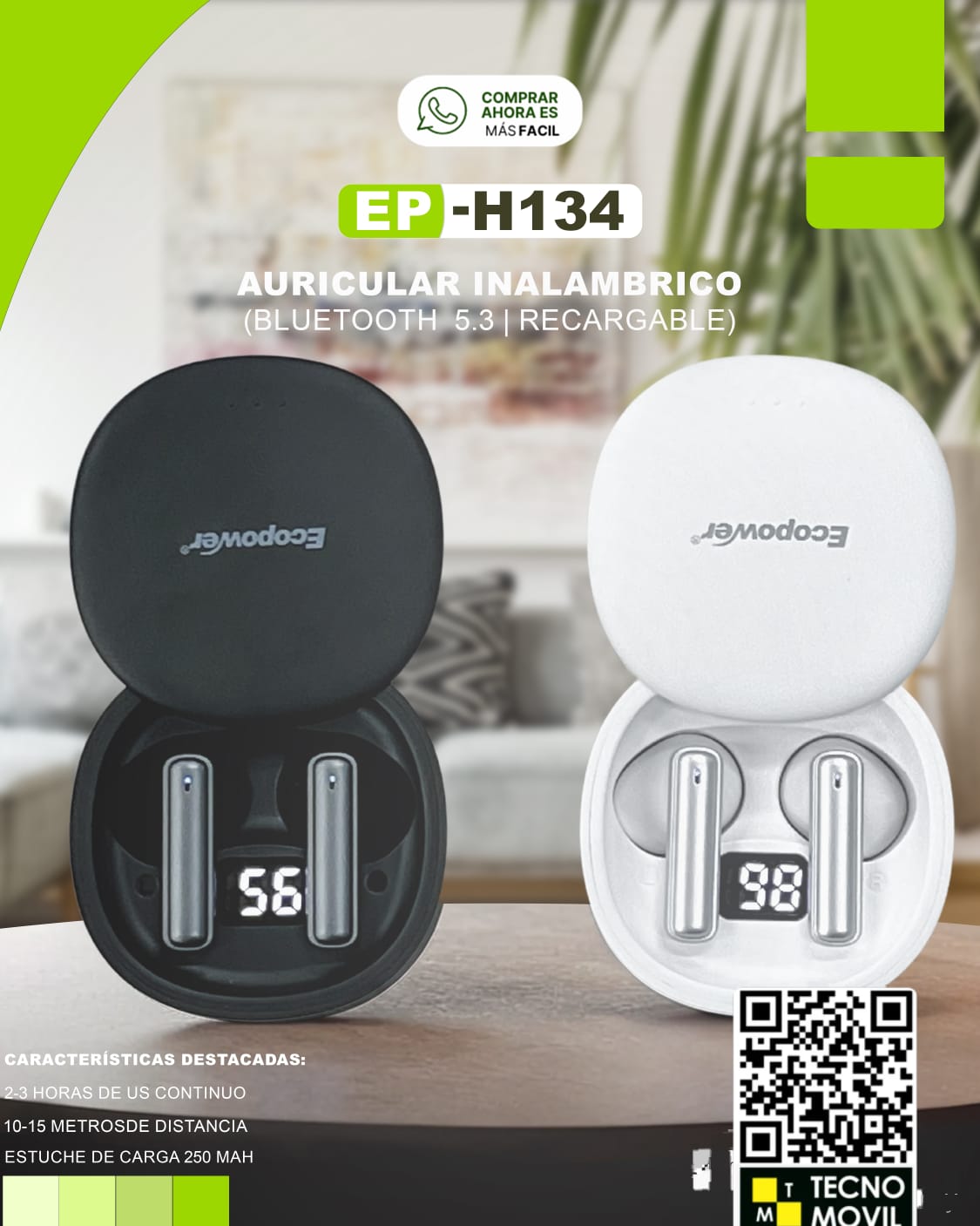 Auricular inalambrico ecopower h134