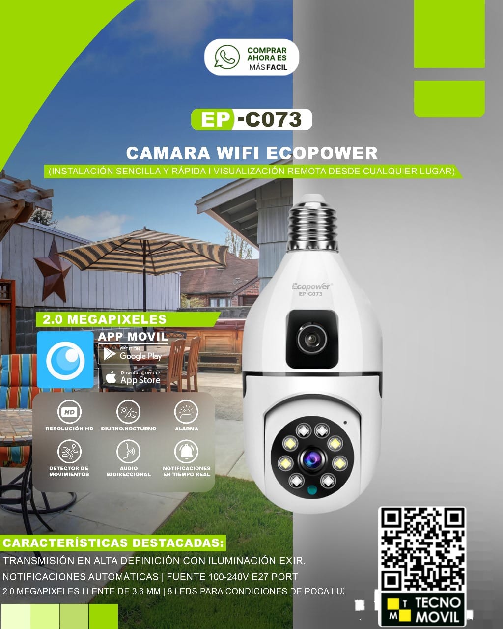 Camara ip foco smart 360 doble (ecopower)