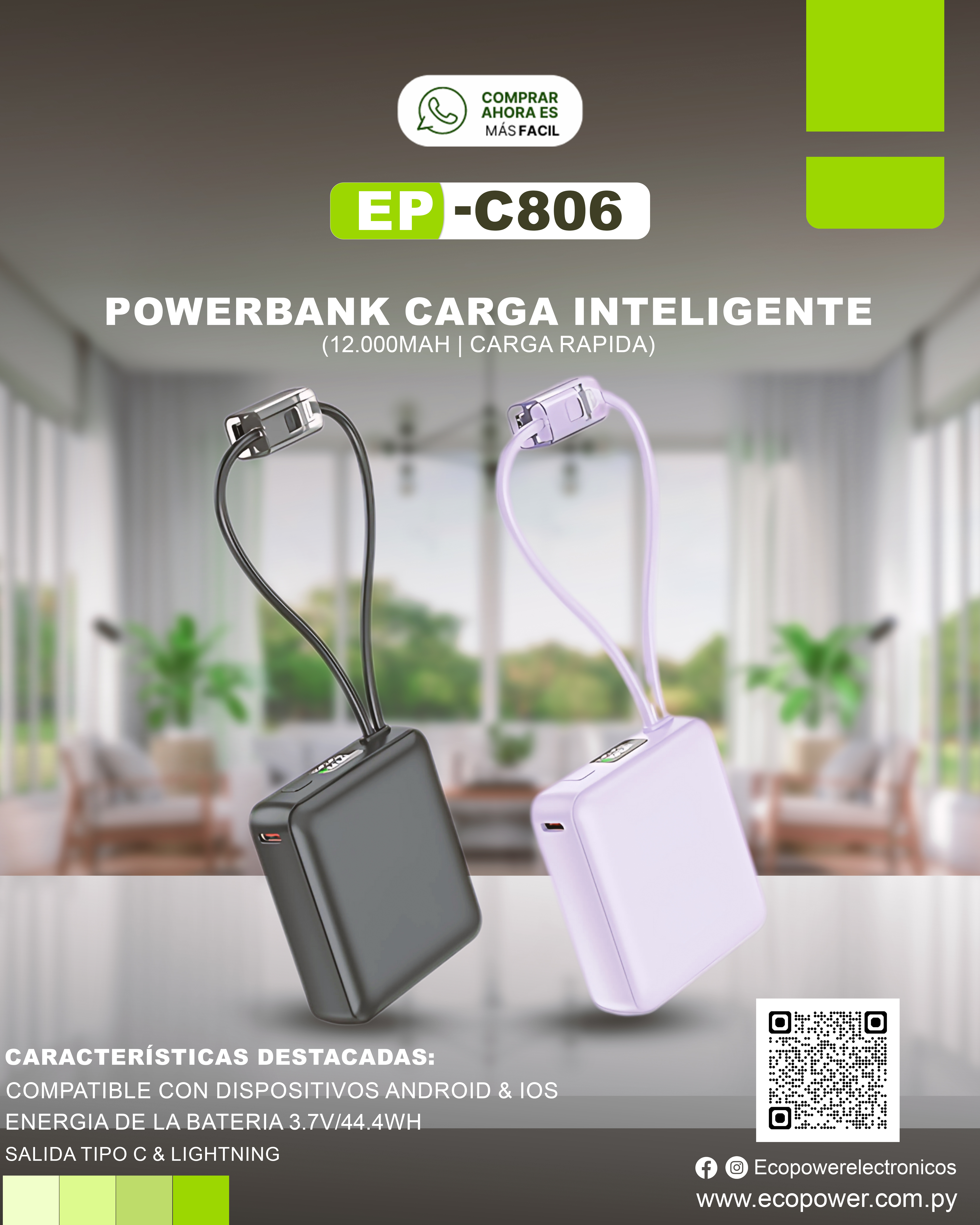 Cargador portatil ecopower 12000 mah  c806
