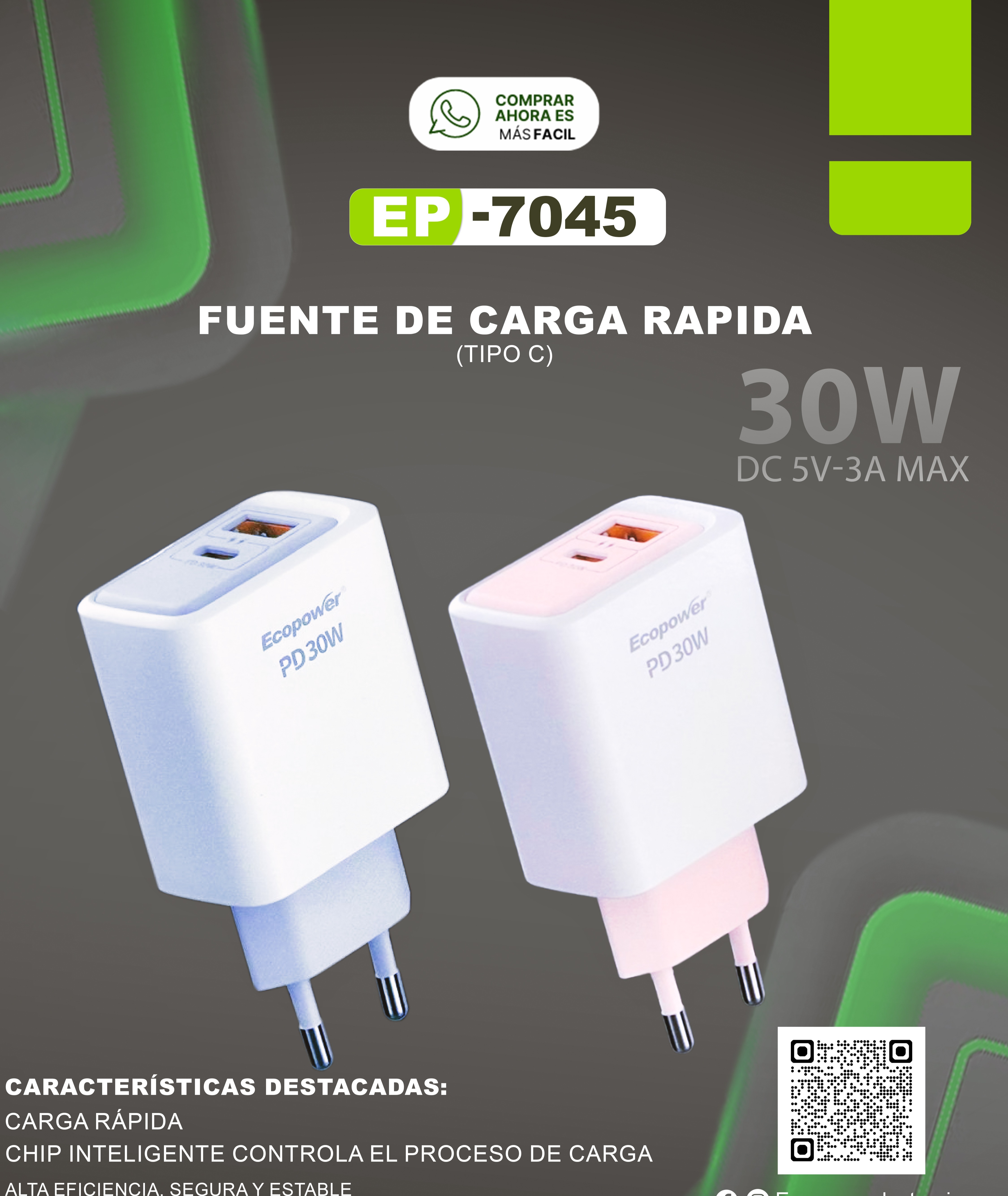 CARGADOR ECOPOWER  30W (7045)