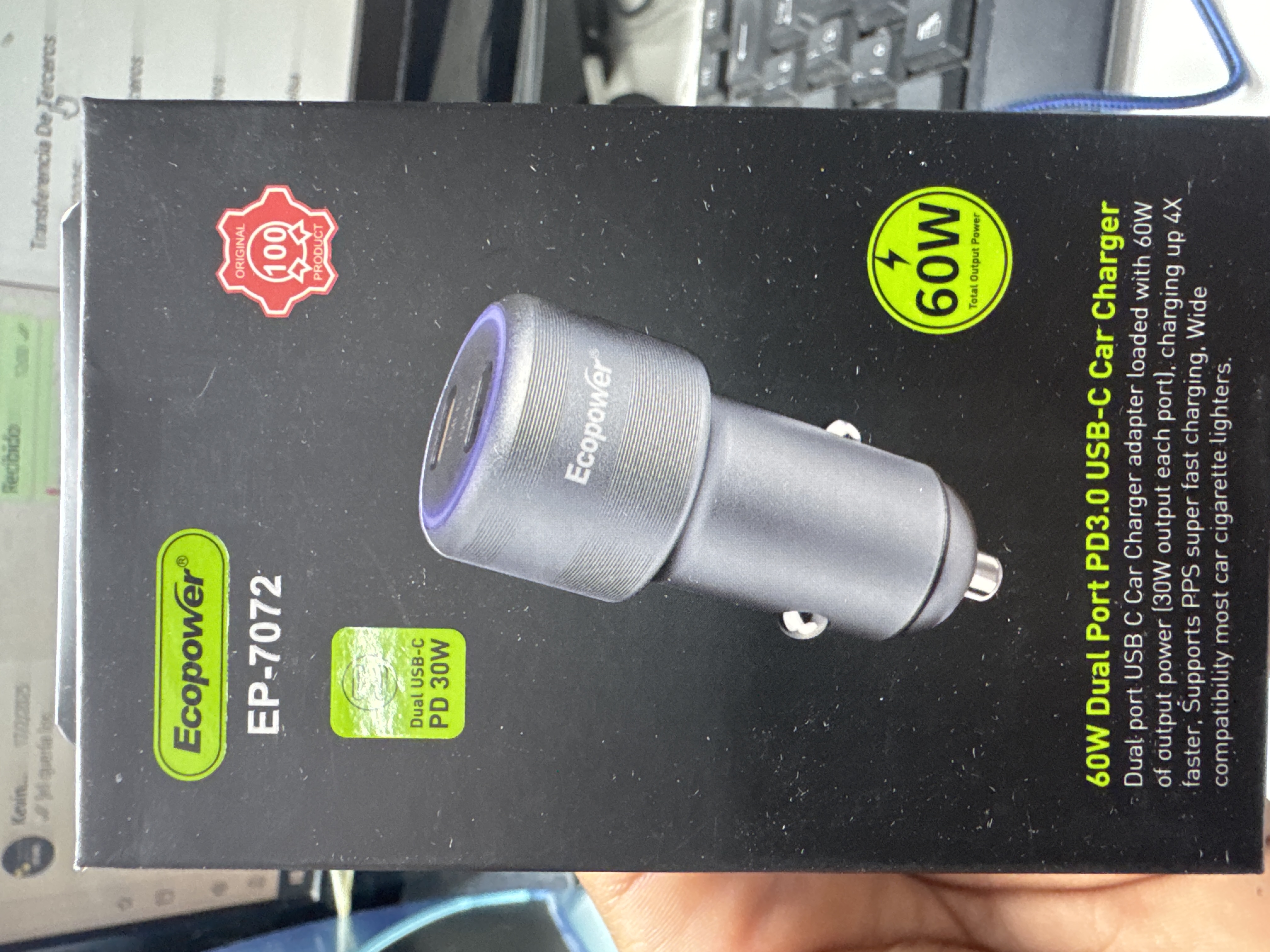 CARGADOR ECOPOWER AUTO 60W (7072)