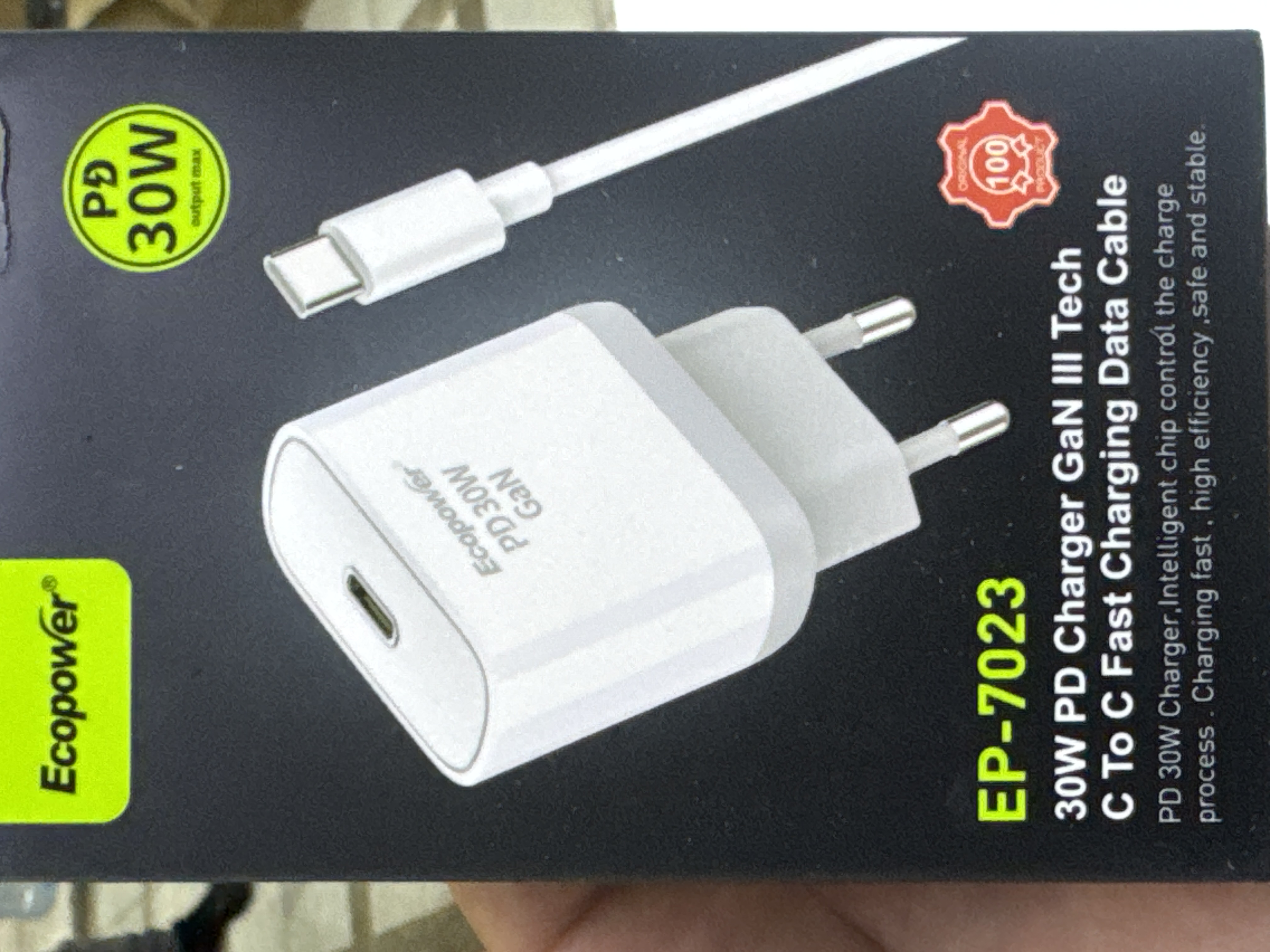CARGADOR ECOPOWER 30w + USB TIPO C  (7023)