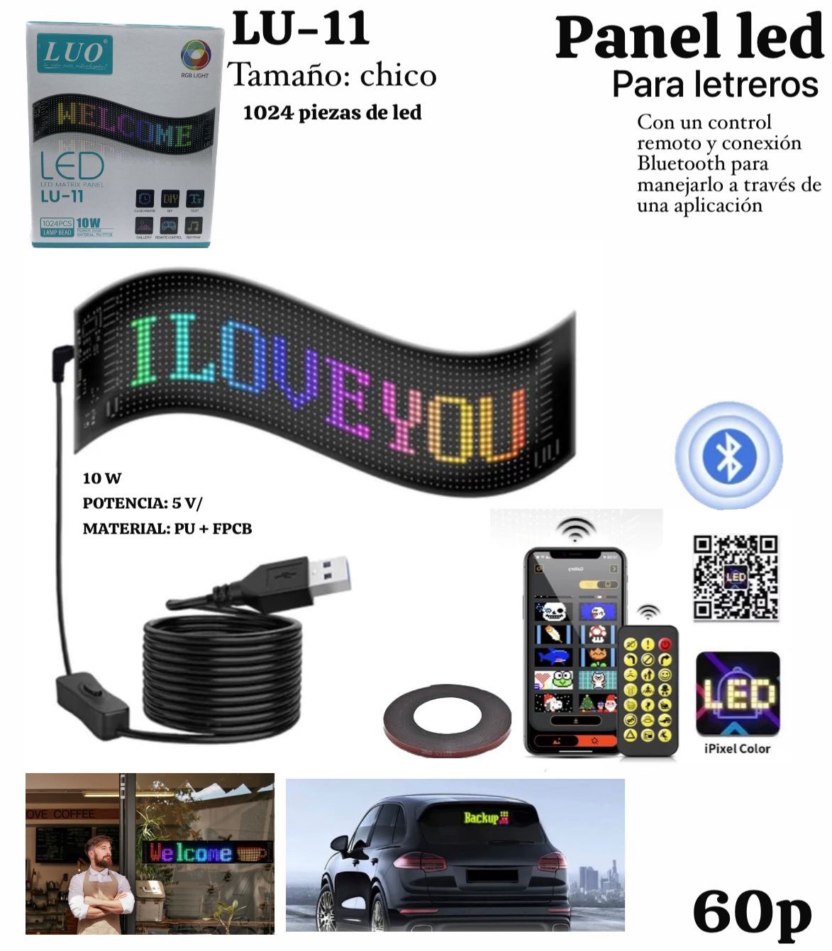 CARTEL LED FLEXIBLE MULTICOLOR LU-11  (16*64)