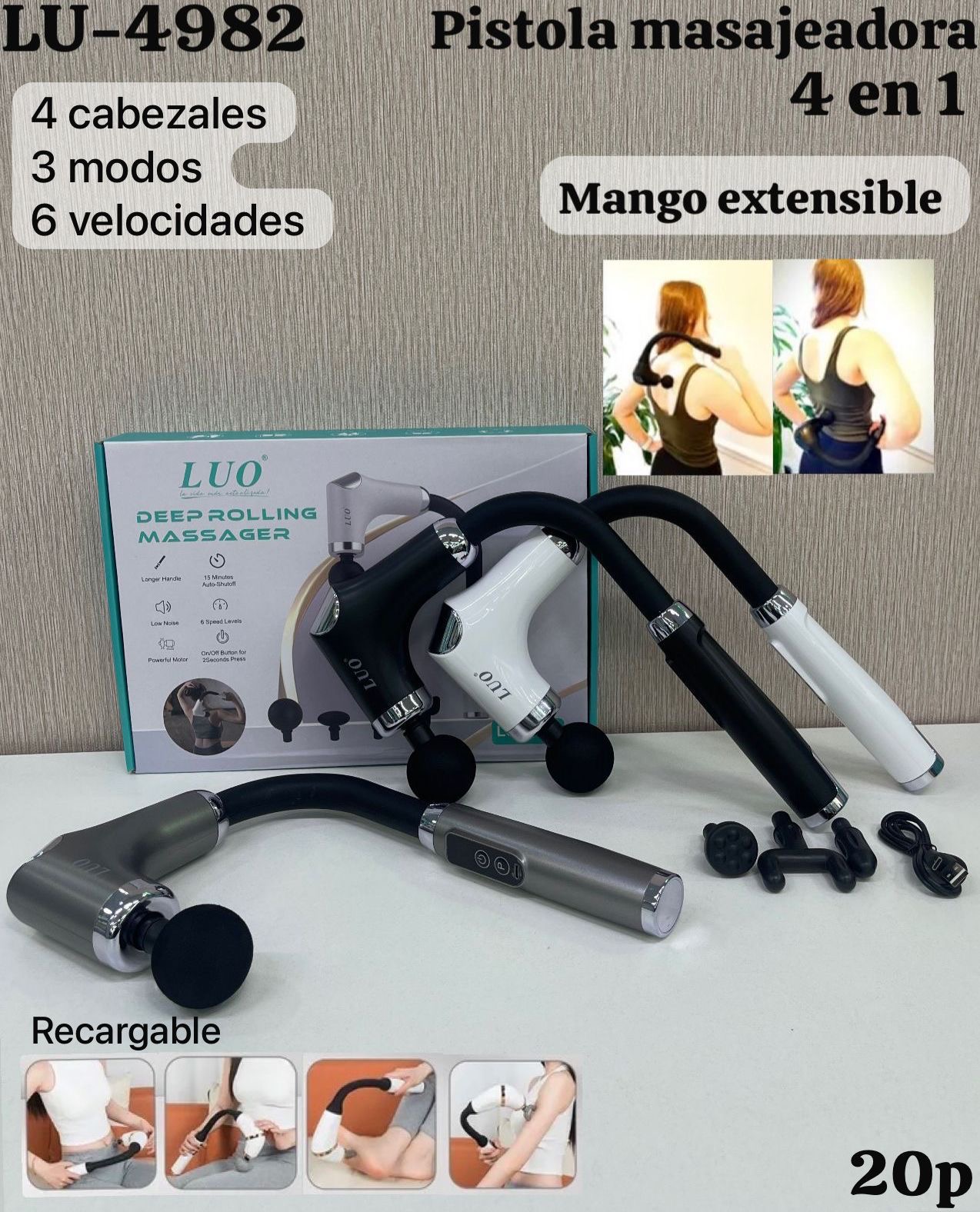 Pistola Masajeadora 4 en 1  Luo 4982