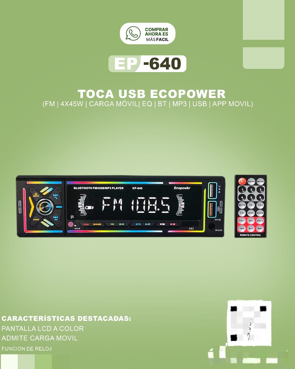 AUTO ESTÉREO MULTIMEDIA PARA AUTO ECOPOWER EP 640