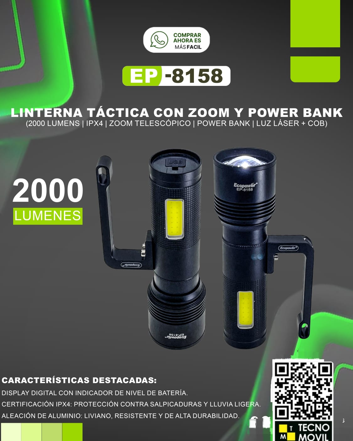LINTERNA MULTI FUNCION ECOPOWER 8158