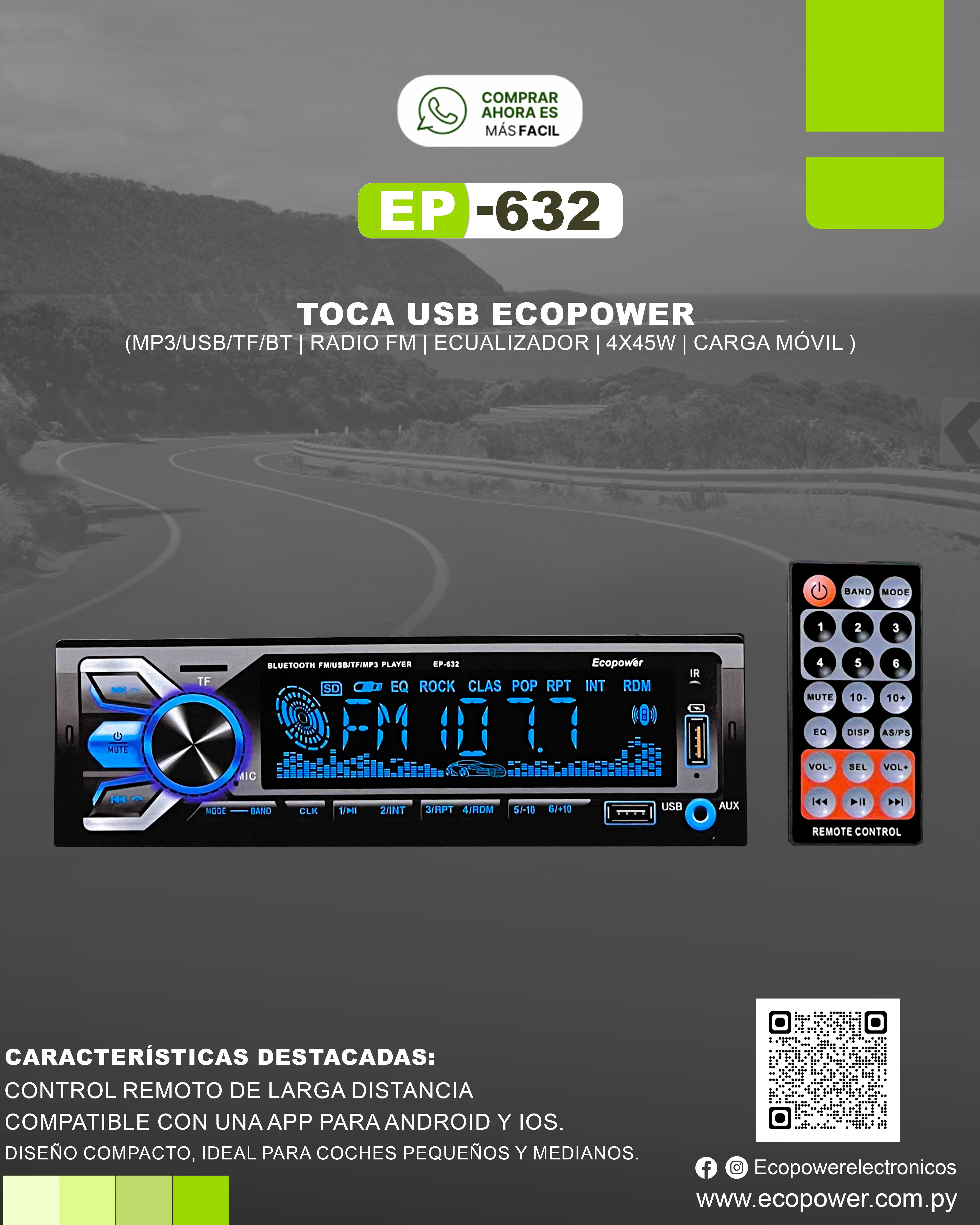 AUTO ESTÉREO MULTIMEDIA PARA AUTO  ECOPOWER EP 632