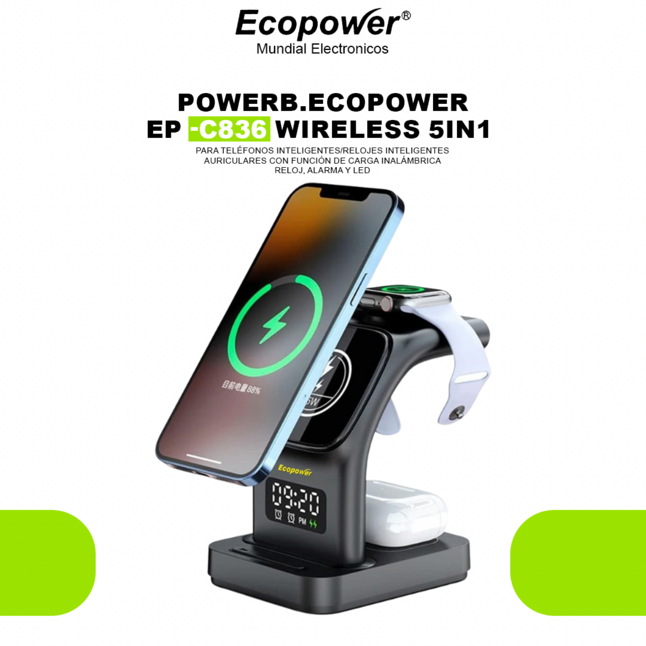 Cargador Ecopower MagSafe 15 w   5 en 1 (ep c 836)