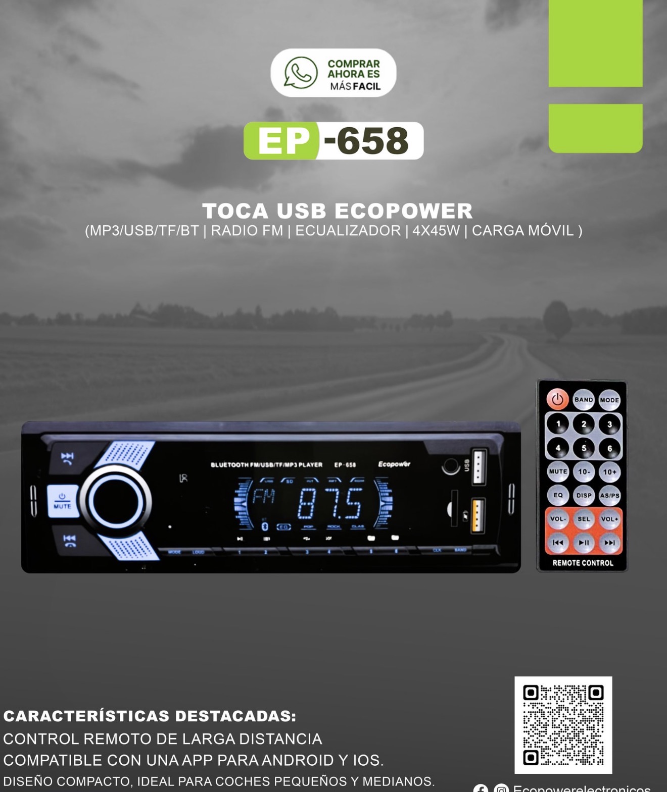 AUTO ESTÉREO MULTIMEDIA PARA AUTO  ECOPOWER EP 658