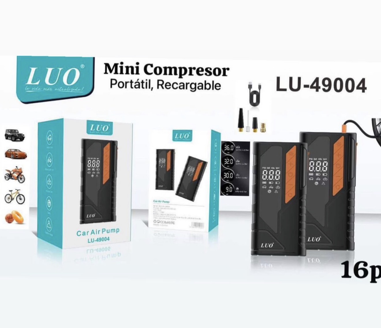 COMPRESOR DE AIRE PORTATIL / ARRANCADOR LUO ( 49004 )