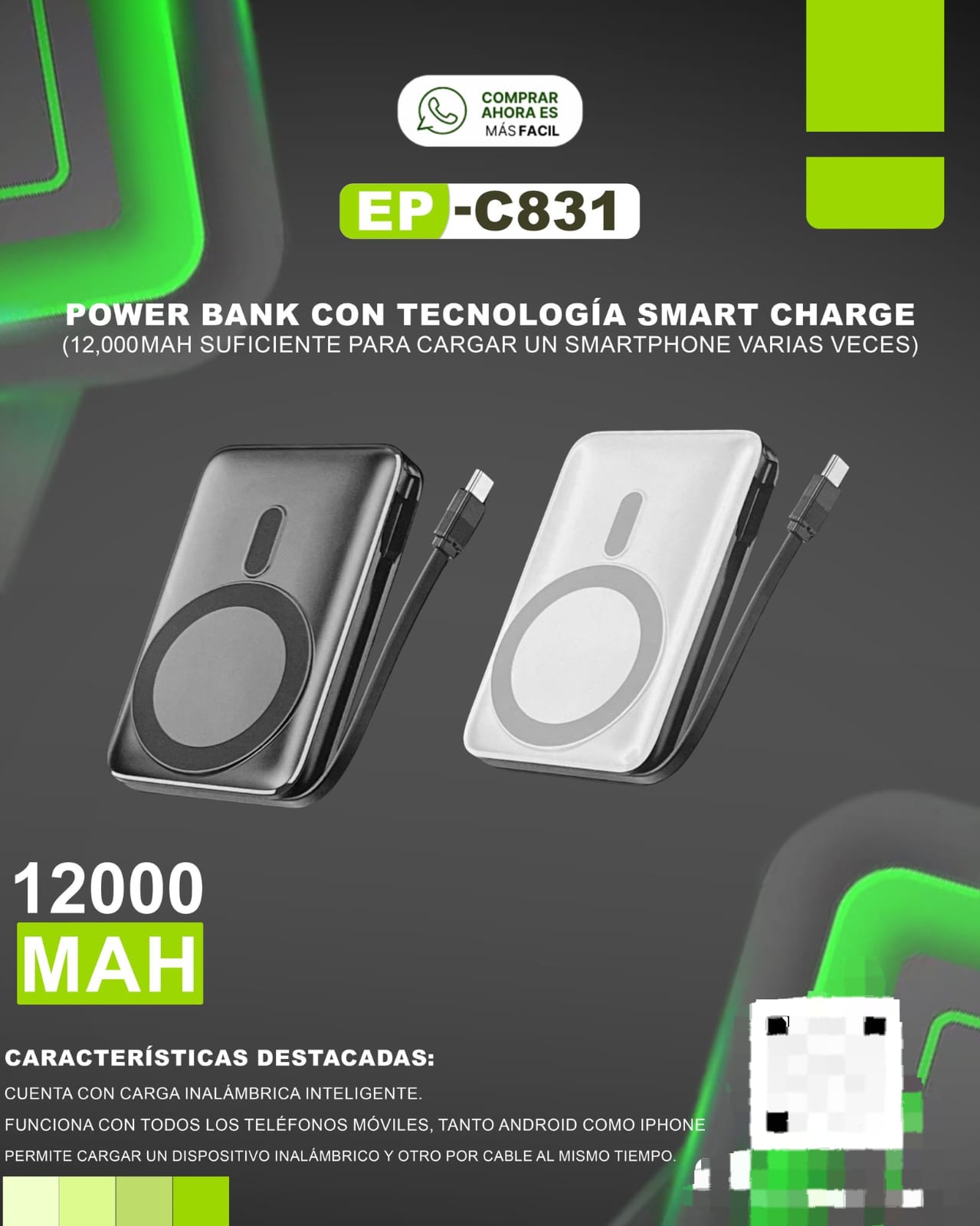 Cargador portatil ecopower 12000 mah c831