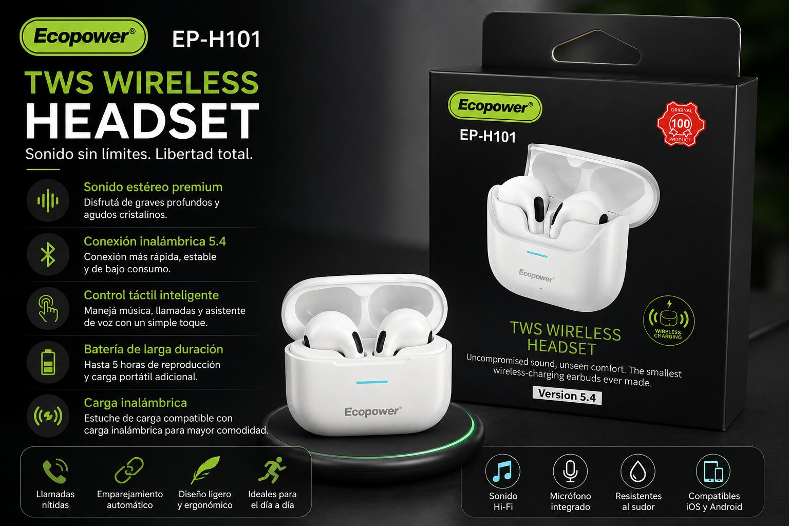 Auricular inalambrico ecopower h101