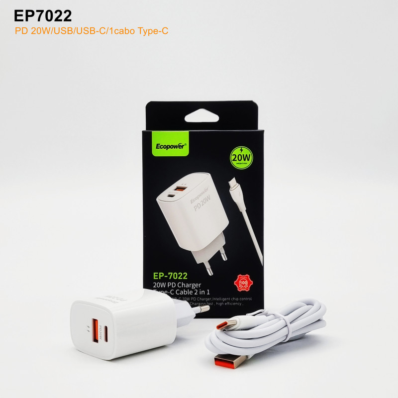 Cargador ecopower 20w + usb tipo c  (7022)