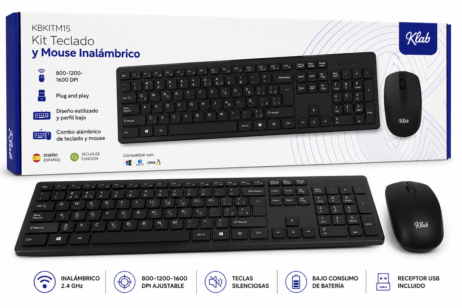 Kit teclado y mouse recargable KRAB  ( TM15 )