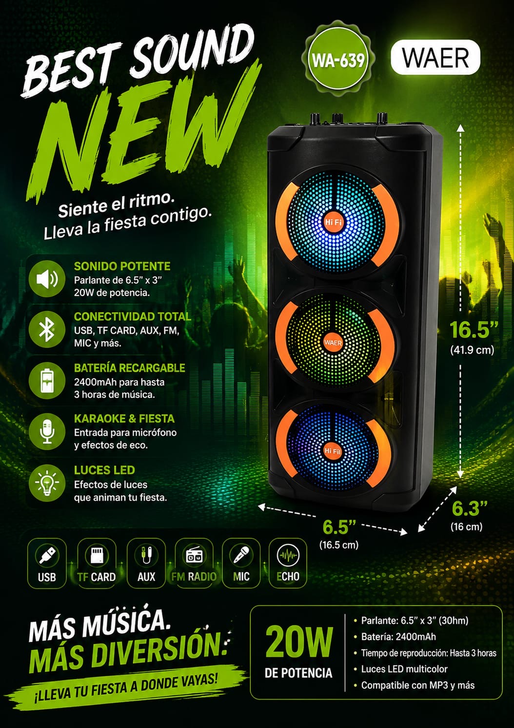 Parlante waer 20w  6.5 x3 (wa 639) 