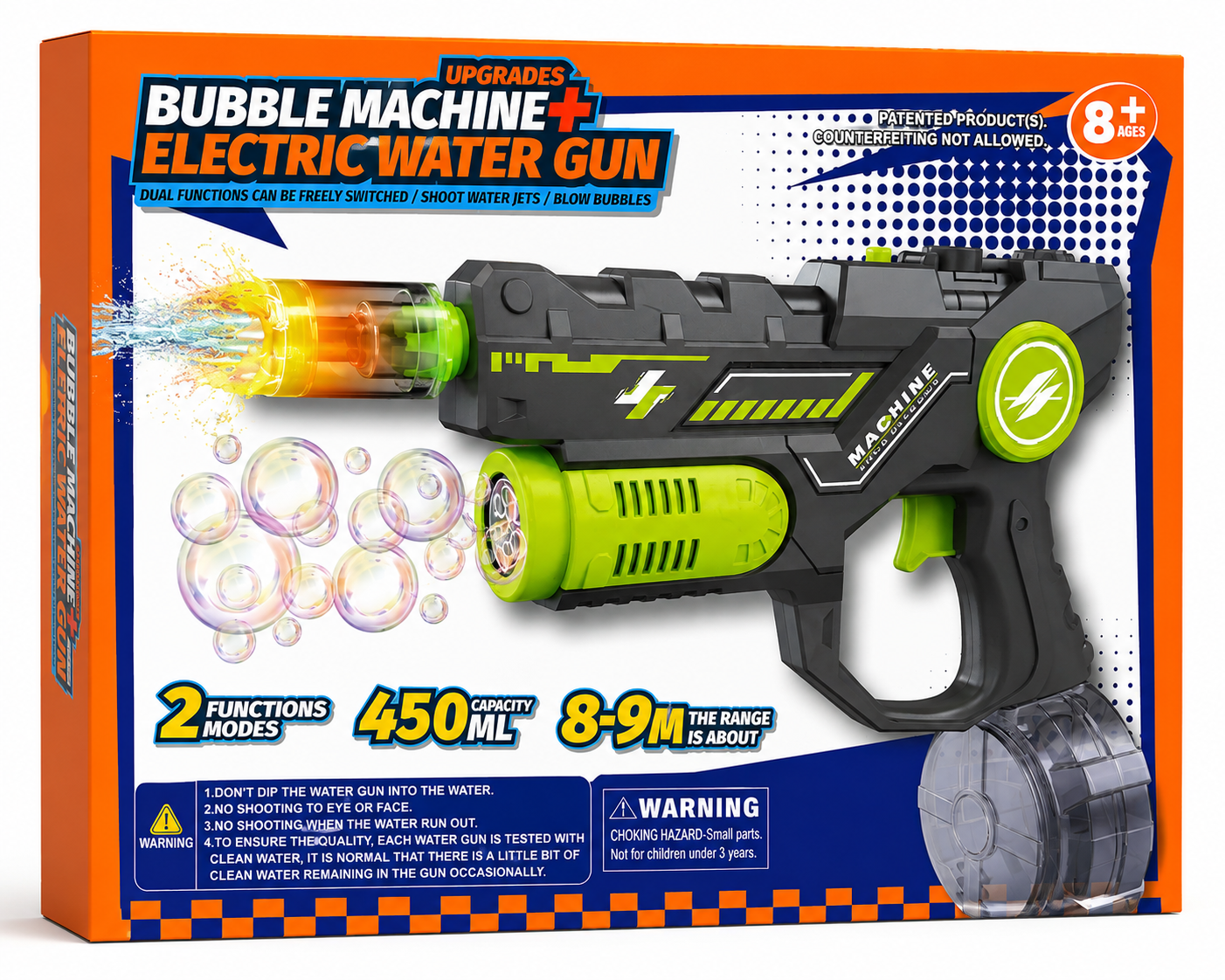 Pistola de agua + burbujero infantil  (8 a 9 m)