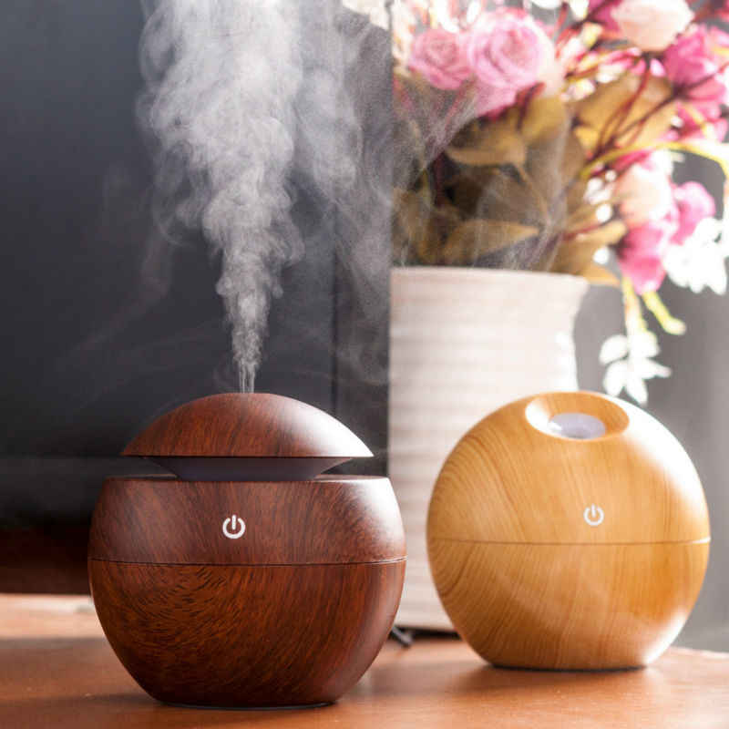 Mini Humidificador Madera Redondo (130 Ml )