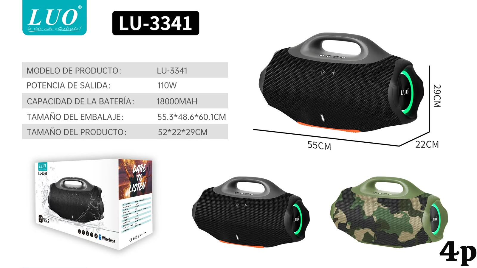Parlante Luo Tipo  Boombox 4 (3341)