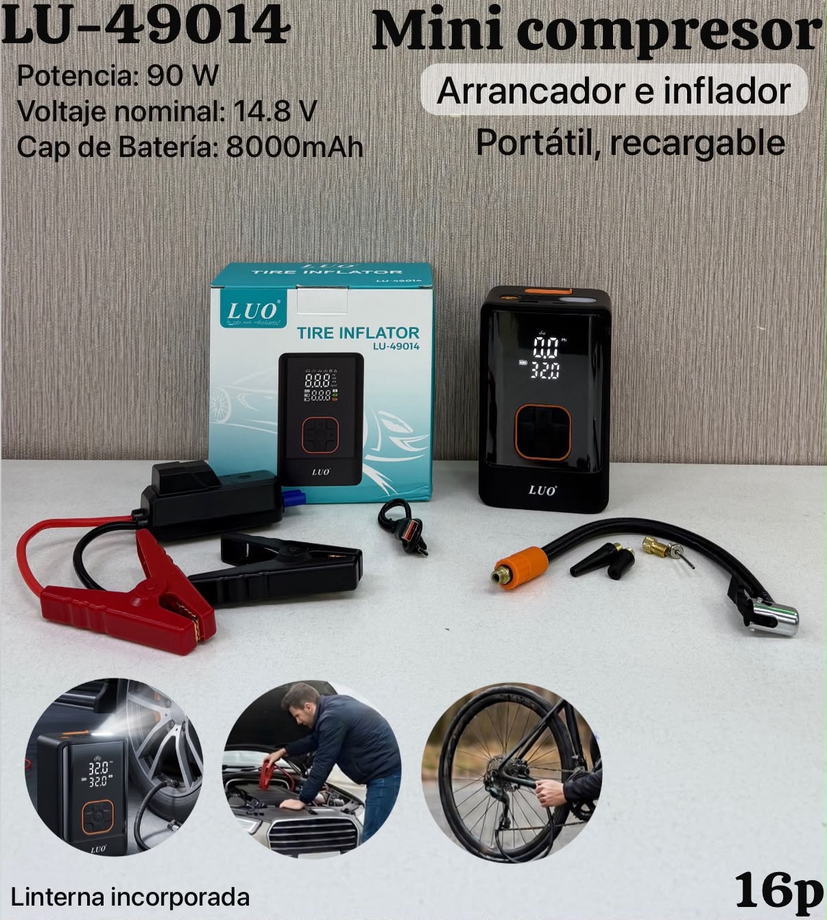 Compresor de aire portatil / arrancador luo ( 49014 )