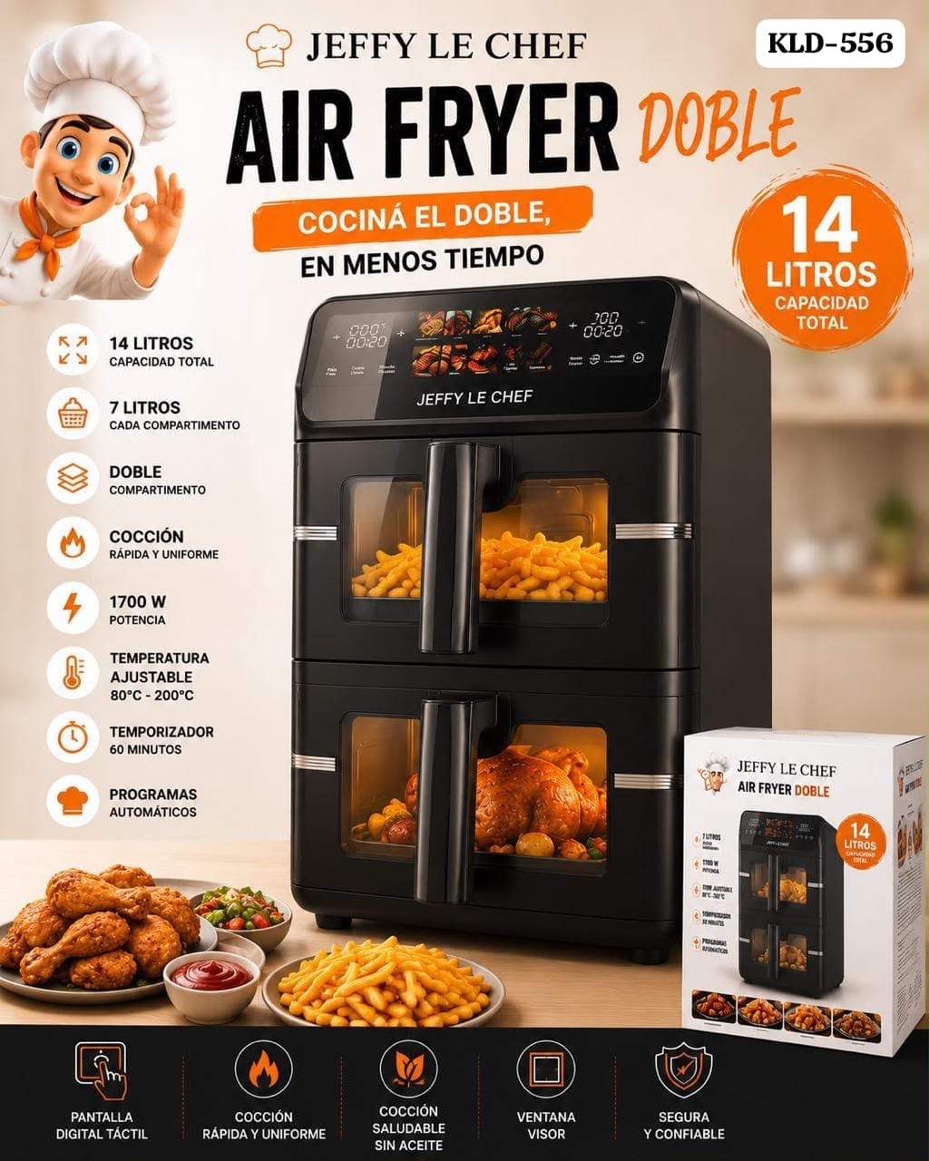 Freidora de Aire  KLD doble compartimiento  14 Litros (air fryer)